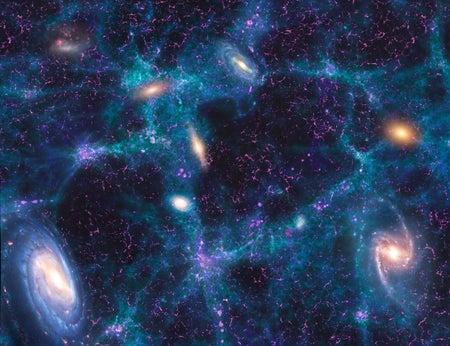 An illustration of the cosmic web, the universe’s large-scale structure of galaxy clusters and matter-sparse voids.