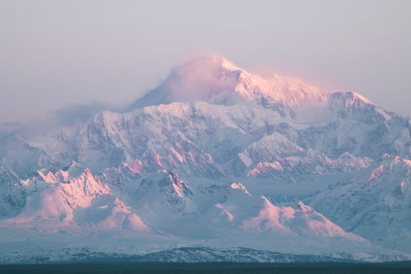 Winter morning sunrise looking over Mt Denali