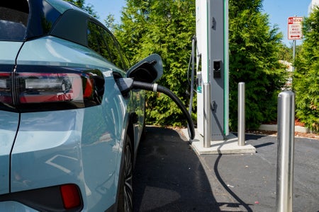 Electric vehicle at a charging Station.