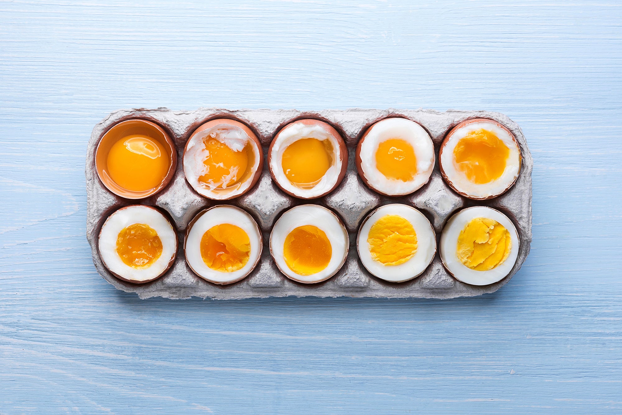 eggs in varying degrees of preparedness depending on the time of boiling eggs