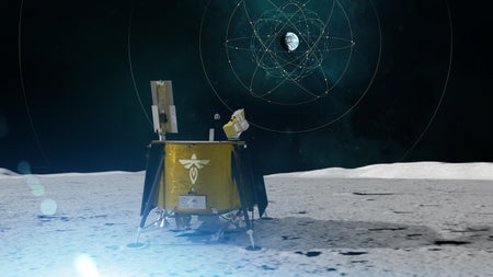 An illustration of a private U.S. lander on the surface of the moon