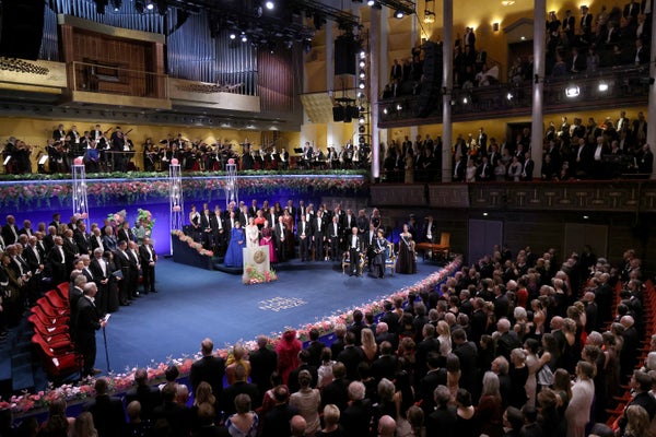 A general view of the Nobel Prize Awards Ceremony 2024 at Stockholm Concert Hall on December 10, 2024 in Stockholm, Sweden