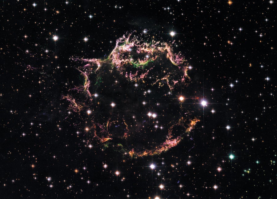 Cassiopeia in pinks and greens captured by Hubble.