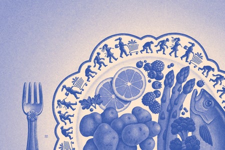 Illustration of a plate of food and fork in a shade of purple