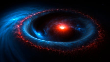 A white dwarf star and a red giant star